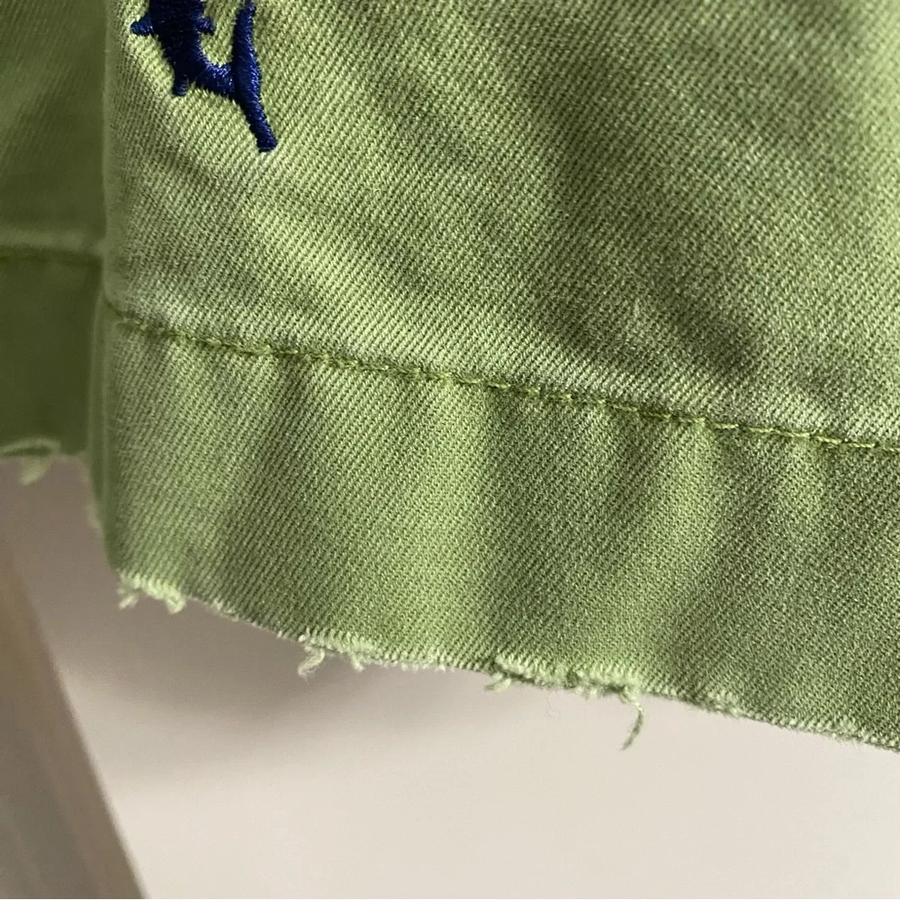 J. Crew VTG “Critter” “Destroyed”Shorts Marlin Embroidery Distressed Green Sz 36